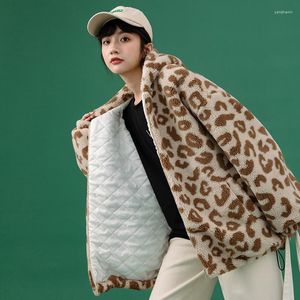 Veste d'hiver en laine d'agneau imprimé léopard pour femme, manteau Parka épais et chaud en coton, décontracté, ample, coréen, 2023