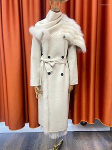 Manteau en laine ample et Long pour femme, Design spécial, décoration d'automne en vraie fourrure, vêtements de dessus pour femmes, 2023