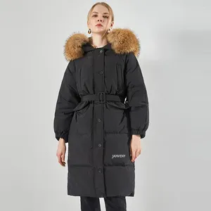 Veste d'hiver en duvet de raton laveur pour femme, manteau ample et épais, résistant au froid, à la taille, aux genoux, en plumes de canard, 2023