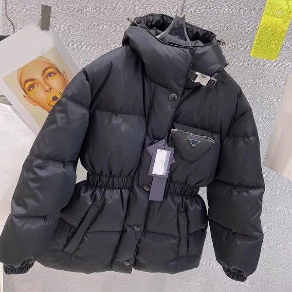 Veste à capuche en duvet de canard blanc pour femme, manteau court épais avec fermeture éclair à la taille, collection hiver 2023