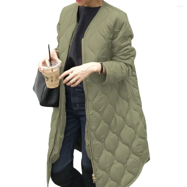 Femmes Down 2024 Hiver Vintage Motif Argyle Lâche Longue Parkas Veste Rembourrée Watm Vêtements D'extérieur Fermeture Éclair Manteaux Matelassés Noir Vert