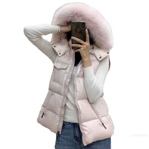 Femmes Down Parkas Hommes Femmes Designer Col De Fourrure À Capuche Gilets Doudoune Hiver Résistant Au Froid Chaud Rose Noir Mode À Capuche