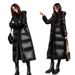 Dames donsjack met zwarte katoenen vulling, lange kniedikke Koreaanse losse jas dames