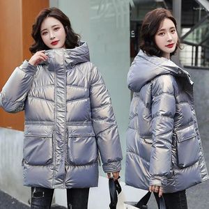 Chaqueta acolchada de algodón con cara brillante para mujer, ropa de invierno 2023, cuna con cierre de cintura gruesa holgada coreana