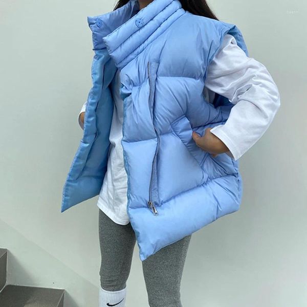 Femenina casualidad sólida sólida minimalista Corana suelta coreana soporte femenino collar sin mangas de invierno para mujeres 2024 estilo