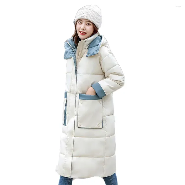 Veste en duvet de coton rembourrée pour femme, manteau à capuche, ample, mi-long, avec poches épaisses, couleur assortie, à la mode, hiver 2023, M380