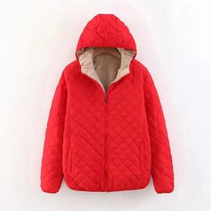 Manteau d'hiver en coton pour femmes décontracté ample à capuche velours rembourré vestes laine d'agneau ouaté Parkas Plaid épaississement pardessus