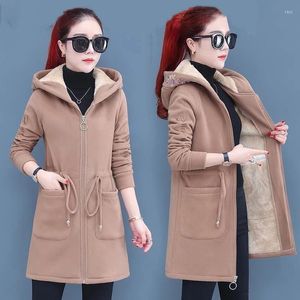 Doudoune femme polaire manteau femme hiver chaud ample longue vêtements d'extérieur en peluche sweat à capuche en laine d'agneau cordon pardessus 5XL