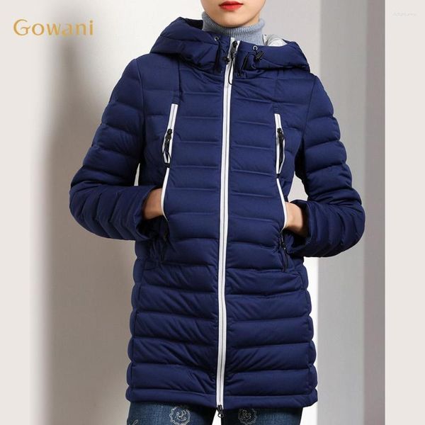 Mujer Down Gowani Deportes Con Capucha Azul Real Invierno Mujer Chaqueta Corta Acolchada Abrigo