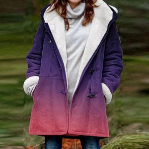 Manteaux Parkas épais à capuche en polaire pour femme, imprimé dégradé, décontracté, ample, flou, grande taille, boutons, veste Chic, manteau 4, hiver