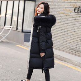 Veste à col en fourrure pour femmes à capuche pour femmes 90% canard blanc lâche longues Parkas épais vêtements d'extérieur chauds femmes vestes bouffantes