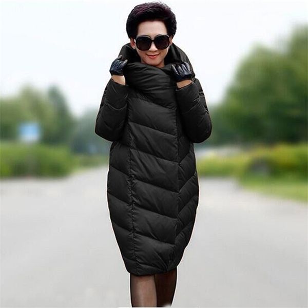 Chaqueta de plumón para mujer, abrigo largo de invierno grueso de talla grande 10XL, abrigo de marca de moda de alta calidad, negro, rojo, azul marino, 211011