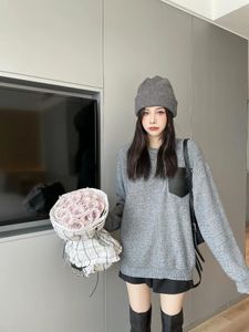 Cardigan tricoté en duvet pour femme, veste pull, Style coréen, ample et brodé, haut pour femme, automne/hiver 2023