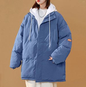 Parkas à capuche de Style coréen pour femmes femmes vêtements de pain de couleur unie en vrac chaud épais veste rembourrée manteau d'hiver