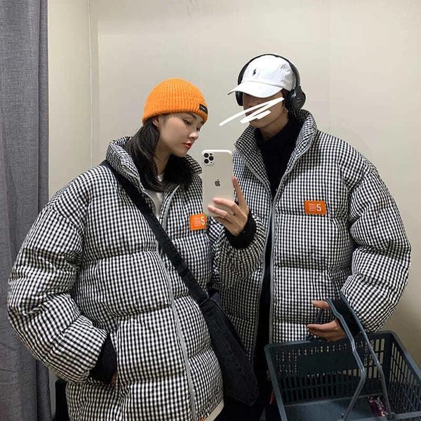 Femmes Down Lovers Vêtements d'hiver Plaid Coton Rembourré Veste Ins Port Style 2023 Coréen Lâche Chaud Streetwear Mode Bulle Pain Manteau