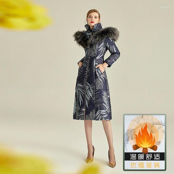 Femmes vers le bas surdimensionné femmes véritable fourrure manteaux hiver Parka 2023 Jacquard broderie exquise épaisse veste chaude à capuche
