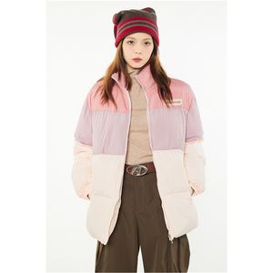 Dames Donsparka Roze Jas Opstaande Kraag Splitsing Kleur Contrast Mode Dikker Warme Veer Eend Vrouwelijke Puffer Winter Uitloper 221231