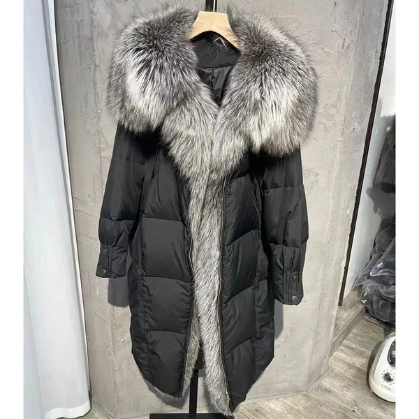 Parka en duvet pour femme, manteau Long avec garniture en vraie fourrure, bouffante d'hiver, 231013