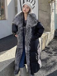 Parka de plumón para mujer, abrigos de invierno con cuello de piel plateado grande, chaqueta de pato de ganso, moda holgada, desmontable, largo 231118