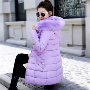 Frauen Unten Parkas 2021 Mode Mit Kapuze Weibliche Baumwolle Jacke Schlank Pelz Kragen Große Größe Winter Dicken Mantel 8771