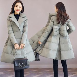 Femmes vers le bas Parkas 2021 manteau d'hiver femmes coton veste mode vestes épais chaud mi-long mince femme nœud manteaux X49