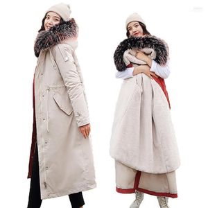 Parkas pour femmes 2022 hiver coton pad long paragraphe mince plus velours épais manteau grand col de fourrure manteaux féminins1