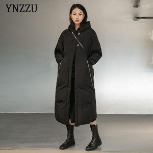 Parkas pour femmes 2022 hiver Harajuku veste longue ample noir fermeture éclair surdimensionné manteau à capuche vêtements d'extérieur mode femme dames YNZZU 1O059 Gu
