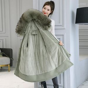 Parkas en duvet pour femmes 2022 hiver femmes veste manteau épais laine doublure coton rembourré Parka Mujer grande taille mince fourrure à capuche longs manteaux femme L