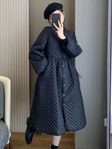 Parkas pour femmes 2023 automne hiver vestes pour femmes Super Long manteau noir ample chaud haut à carreaux décontracté matelassé manteaux femme 231020