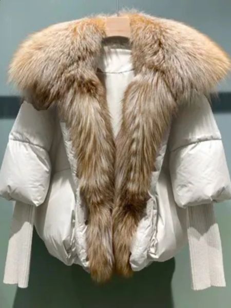 Parkas pour femmes 2023 lâche grand col de fourrure d'argent véritable veste de canard blanc femmes hiver luxe manteau bouffant surdimensionné plume vêtements d'extérieur 231118