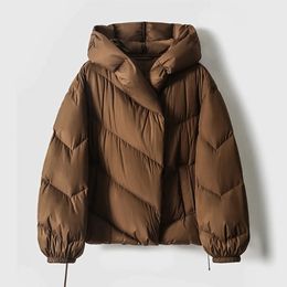 Parkas en duvet pour femmes, vestes courtes d'hiver pour femmes, manteau de canard blanc léger, à capuche, ample et chaud, bouffant de pain, vêtements d'extérieur féminins, 2023 231218