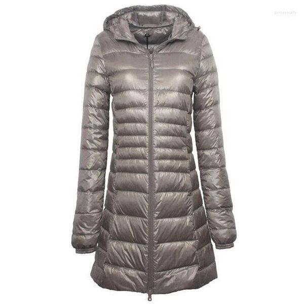 Parkas femme 7XL manteau Long chaud pour femme avec sac de rangement Portable veste Ultra légère femme pardessus à capuche Guin22