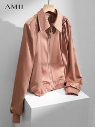 Parkas en duvet pour femmes AMII Minimalism Vestes pour femmes 2023 Printemps Nouveau Office Lady Satin Niche Design Anti-rides Puff Sleeve Fashion Coats 72270113 HKD230725