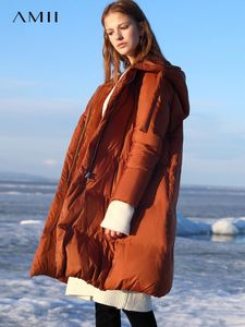 Parkas en duvet pour femmes Amii hiver femmes veste coréenne femme solide épais fermeture éclair à capuche Long manteau 11840274 221205