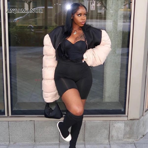 Parkas pour femmes ANJAMANOR manches extra longues fermeture éclair recadrée doudoune Streetwear mode femmes vêtements d'extérieur élégant manteaux à bulles D85-FG48 231130