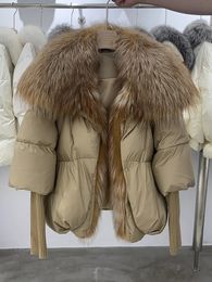 Parkas en duvet pour femmes ANNSIRGRA veste d'hiver manteau en duvet de canard blanc femmes manteaux de vraie fourrure Super grand col de fourrure véritable avec manches en tricot mode 231122