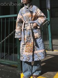 Parkas femme Aonibeier surdimensionné imprimé femmes coton manteau Traf hiver chaud à manches longues ceinturé poches ample rembourré veste femme Parkas 230920