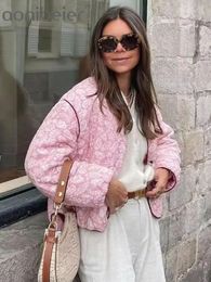 Donsparka's voor dames Aonibeier Y2K roze bedrukt dames oversize Traf 2023 winter warm lange mouwen patchwork losse gewatteerde jas vrouwelijke topjas 231101