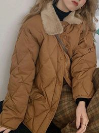 Parkas pour femmes Argyle vers le bas manteaux femmes mode coréenne décontracté vestes lâches femme automne hiver surdimensionné chaud épaissir simple boutonnage Parkas 231219