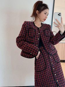 Dames down parkas herfst en winter retro stijl plaid short jas dames jas hoge taille rokvrouwen's