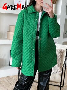 Parkas pour femmes automne léger hiver Parka mince vert à manches longues bouton surdimensionné élégant kaki coton couette veste femmes chaud tour 231117