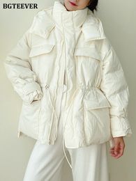 Dames down parkas bgteever winter dikker warme capuchon dames lange mouw ritsen lagen vrouwelijk elastisch taille jas 221205