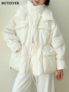 Vrouwen Down Parka BGTEEVER Winter Dikker Warme Capuchon Vrouwen Lange Mouw Ritsen Jassen Vrouwelijke Elastische Taille Jas 221205