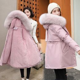 Parkas en duvet pour femmes grande fourrure femme veste d'hiver doublure chaude recueillir taille manteau à capuche vêtements manteaux 230106