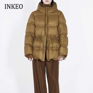 Dames Down Parka's Casual Dames pufferjack met capuchon pluizig bruin 2022 Winter Mode Donsjack met lange mouwen Dameskleding Warm INKEO 2O269 HKD230725