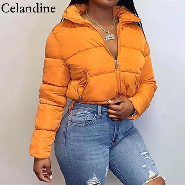 Mujer Down Parkas Celandine Black Manga larga Puffer Chaqueta Mujer Invierno 2022 Recortado Bubble Coat Mujeres Moda Casual Grueso Cálido Outwea