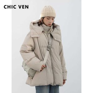 Parkas de plumón para mujer CHIC VEN Abrigos de plumón para mujer Streetwear Casual Desmontable con capucha 90 Chaqueta de plumón de pato blanco para mujer Invierno medio largo 2022 HKD230725