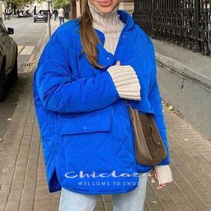 Parkas femme CHICLAZA 2022 femme automne et hiver Parkas femme décontracté ample coton rembourré bleu col rond coton rembourré manteau T221011