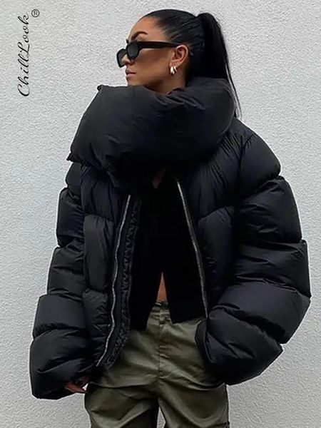 Parkas en duvet pour femmes liquidation vente hiver écharpe col vestes courtes femmes lâche bulle coton Streetwear manteaux femme vêtement d'extérieur à glissière haut décontracté 231130