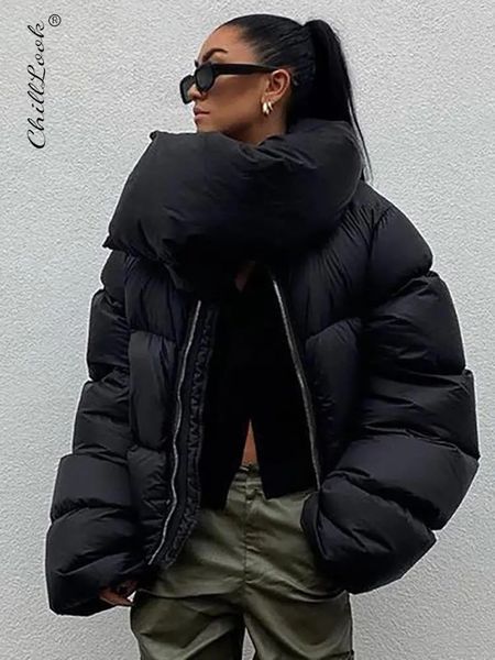 Parkas de plumón para mujer Venta de liquidación Bufanda de invierno Cuello Chaqueta corta Burbuja suelta Algodón Ropa de calle Abrigos Cremallera femenina Outwear Casual Top 231016